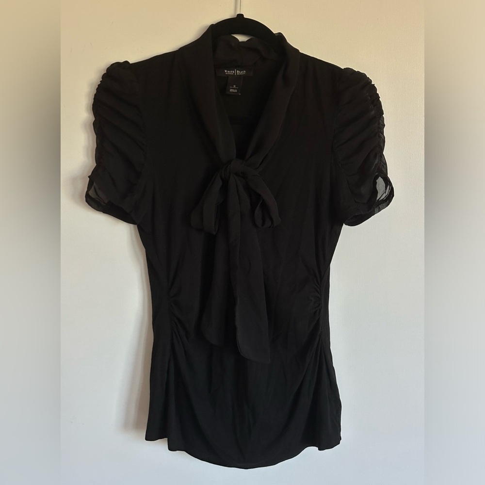 White House | Black Market ruche sleeve blouse with ribbon